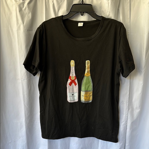 Tops - Black T-Shirt with Champagne Bottle Print